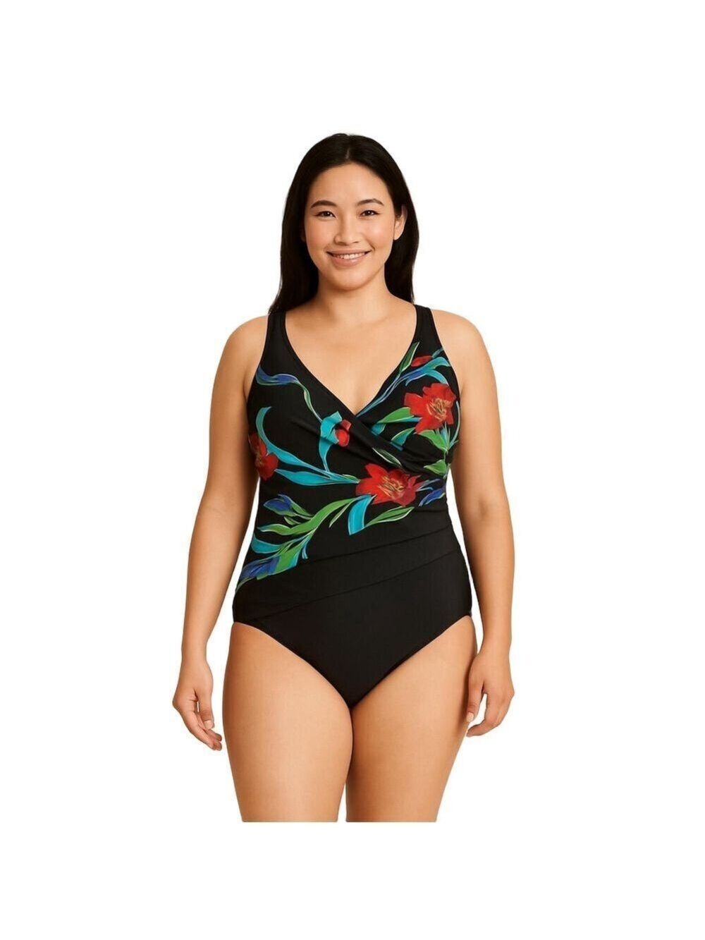 Inches Away Floral Black One Piece Swimsuit Sz 10